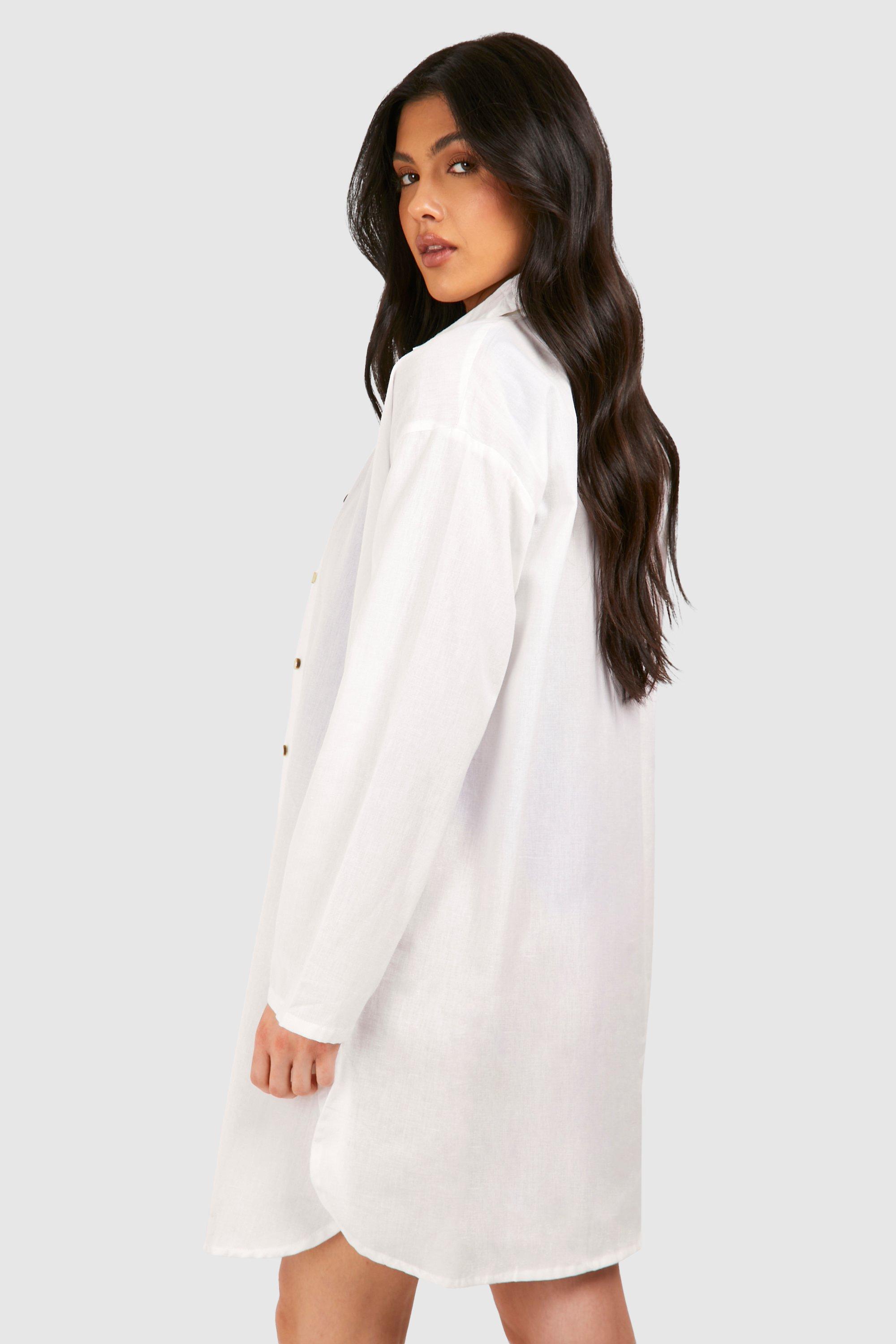 Maternity Linen Look Button Down Beach Shirt Dress boohoo