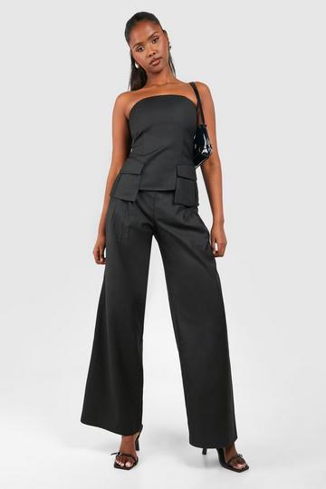 Pleat Detail Wide Leg Pants black