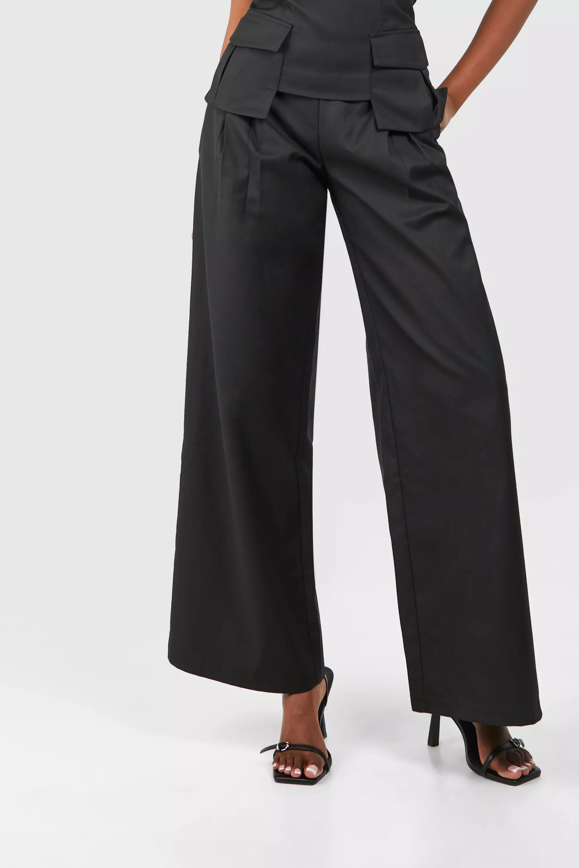 Wide-leg Pleat-detail Pants - Black - Ladies