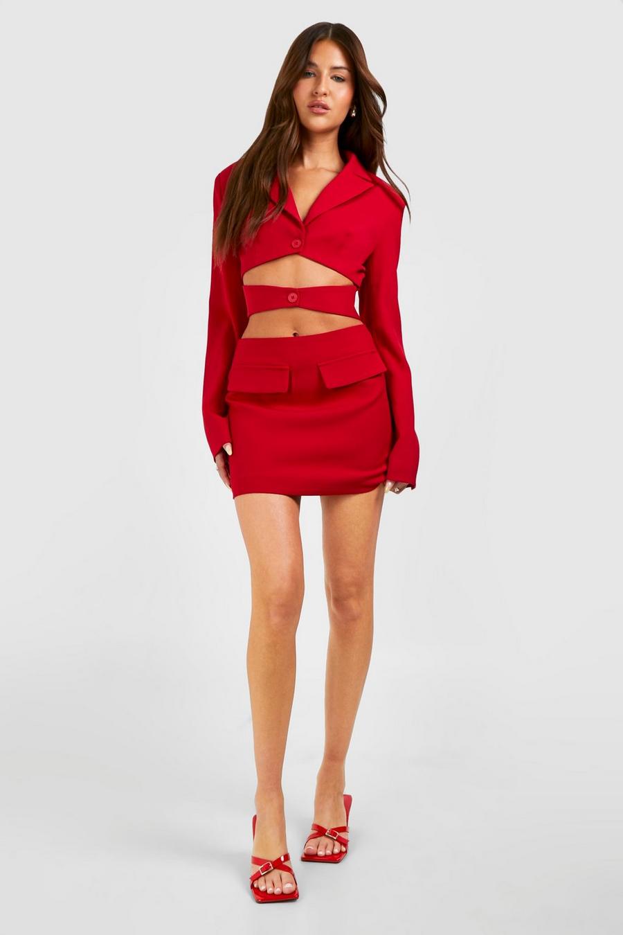 Red Cut Out Detail Crop Blazer image number 1