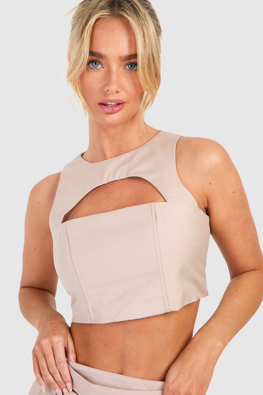 Crop top con cut-out, Light beige image number 1