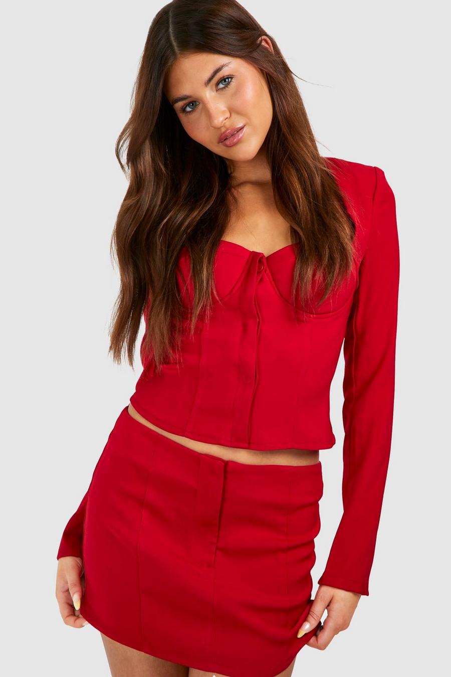 Red Pu Belted Micro Mini Skirt 