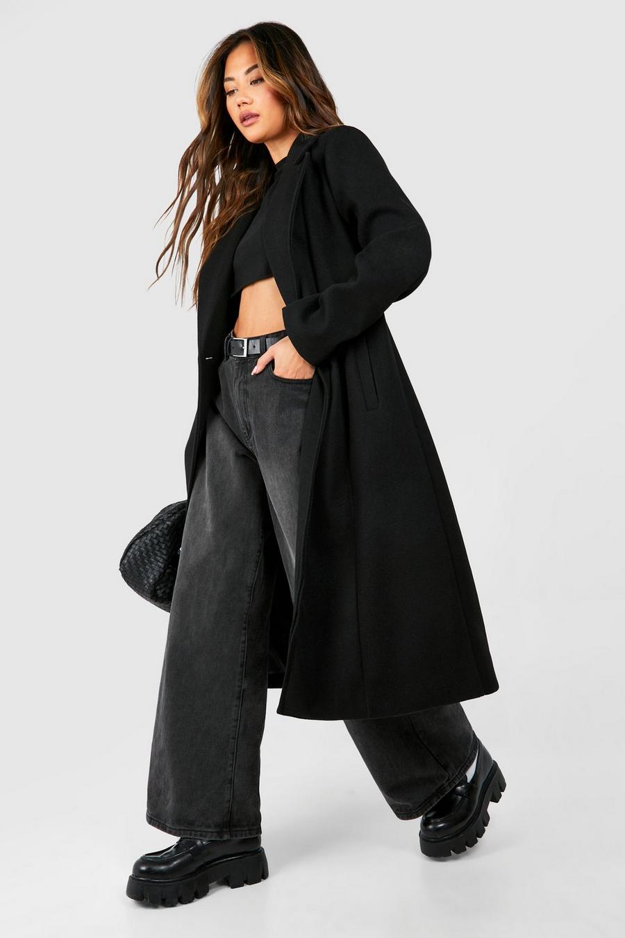 Black Tailored Wool Look Maxi Coat
