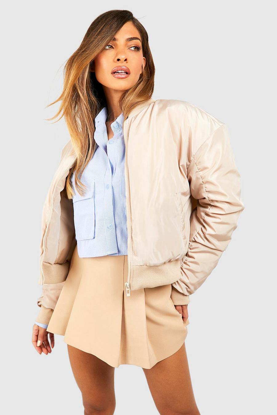 Stone Ruched Detail Oversized Bomber image number 1