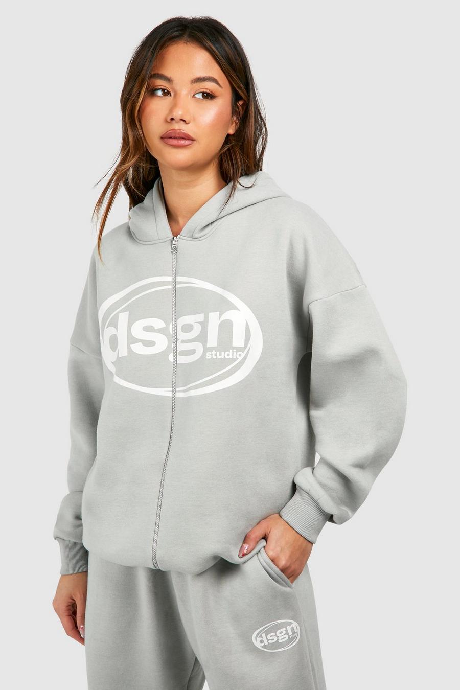 Ice grey Dsgn Studio Oversize hoodie med dragkedja image number 1
