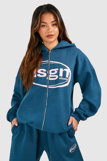 Teal Green Dsgn Studio Double Zip Oversized Hoodie