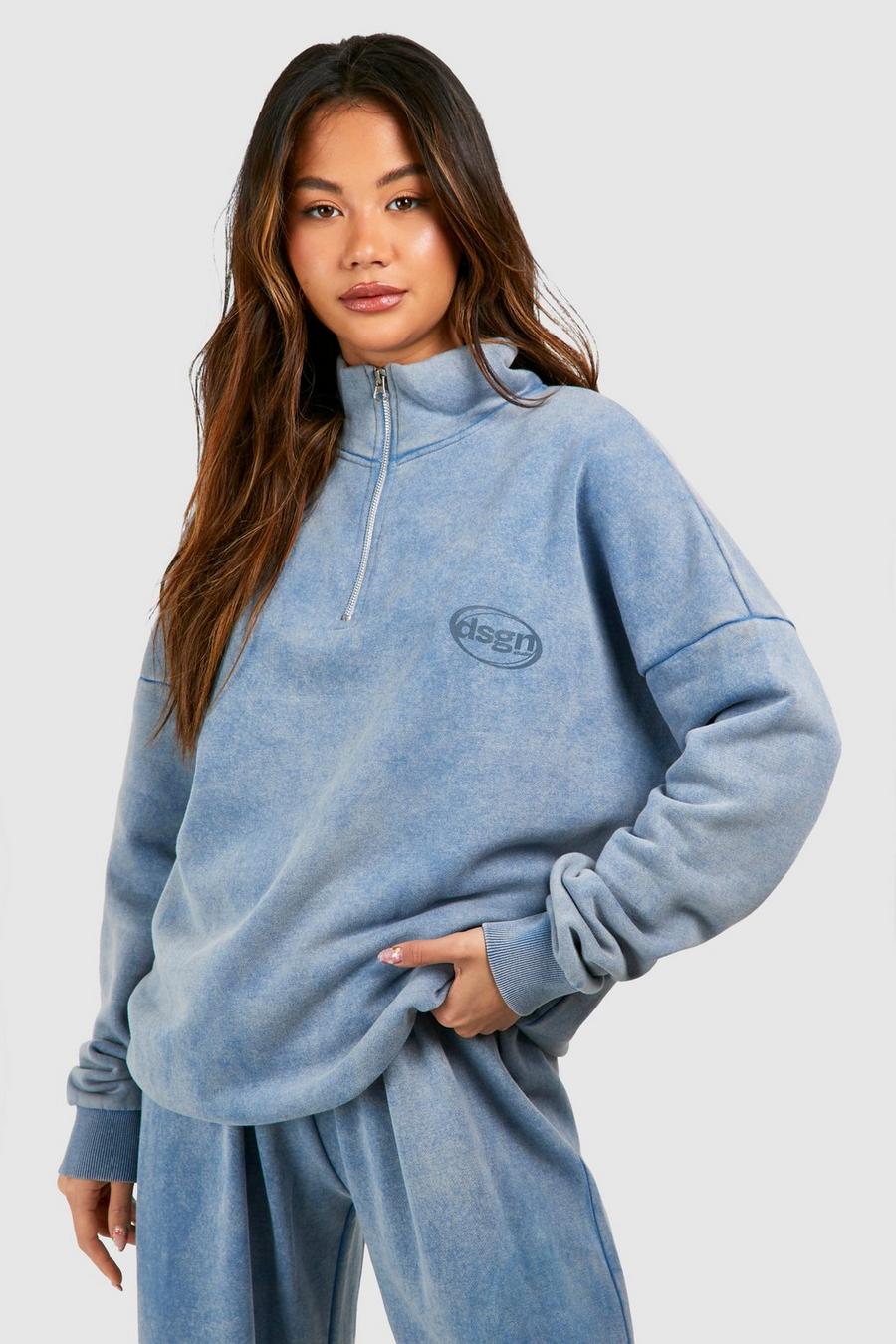 Blue Dsgn Studio Oversize sweatshirt med tvättad effekt och kort dragkedja image number 1