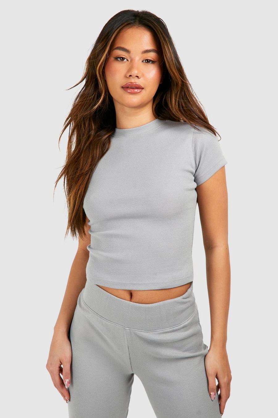 Ice grey Ribbed Cap Sleeve Baby Tee image number 1