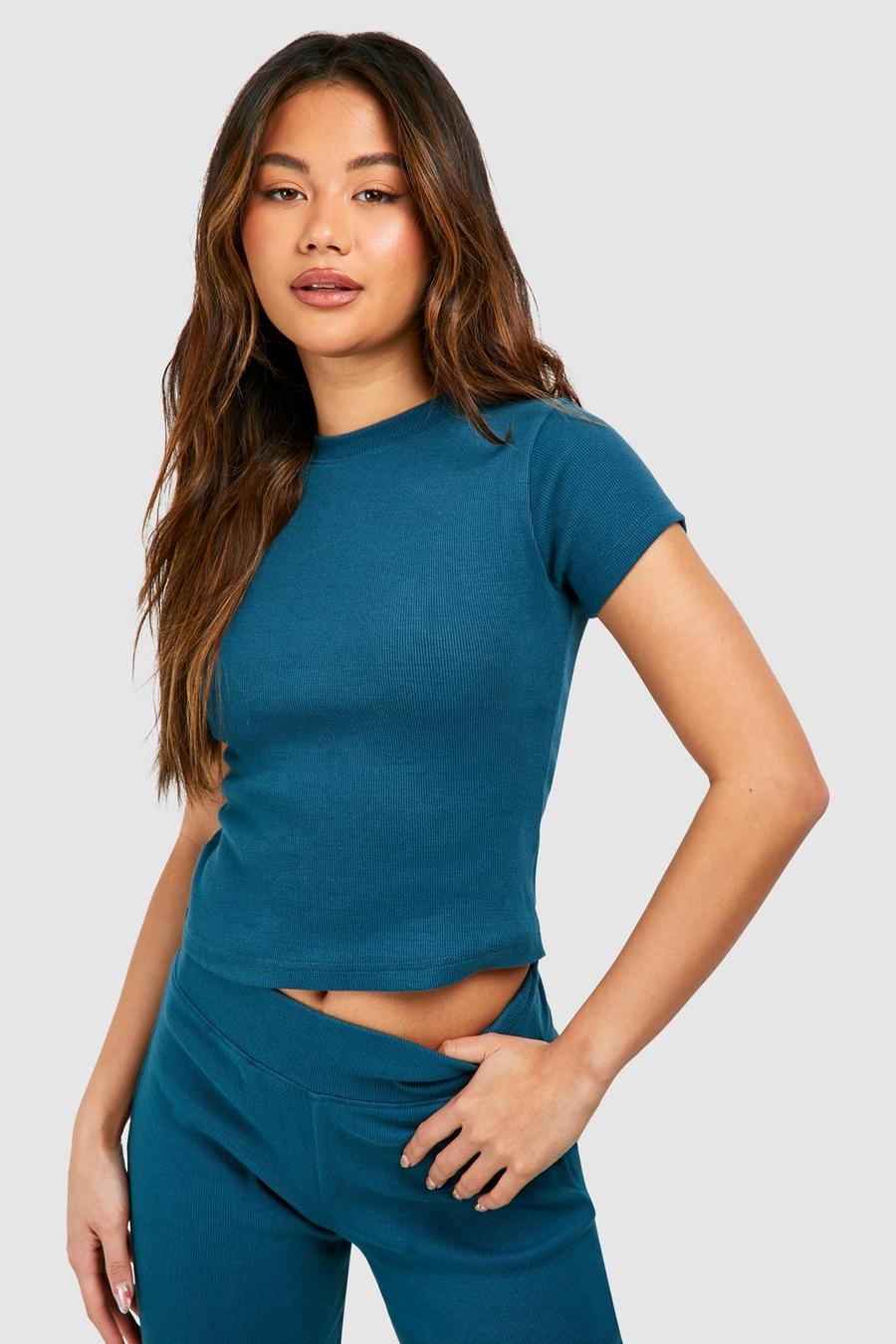 Teal Ribbed Cap Sleeve Baby Tee