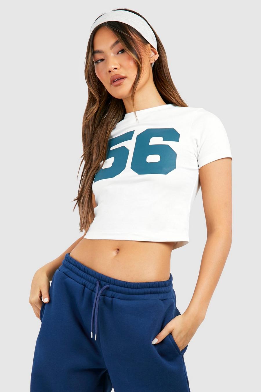 T-shirt sagomata con slogan 56, Ecru