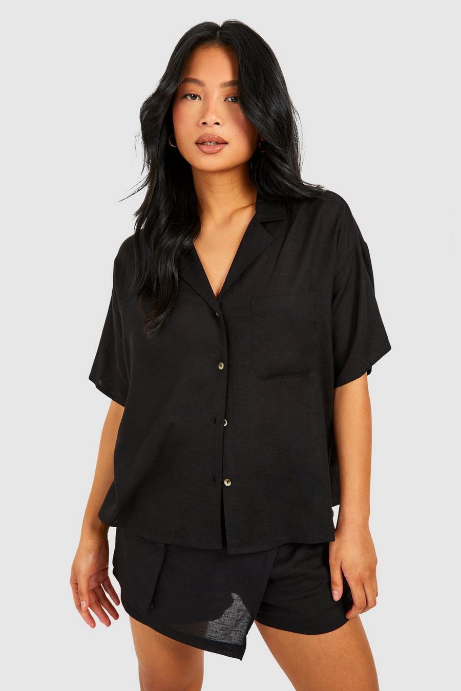 Camicia Petite in lino, Black image number 1