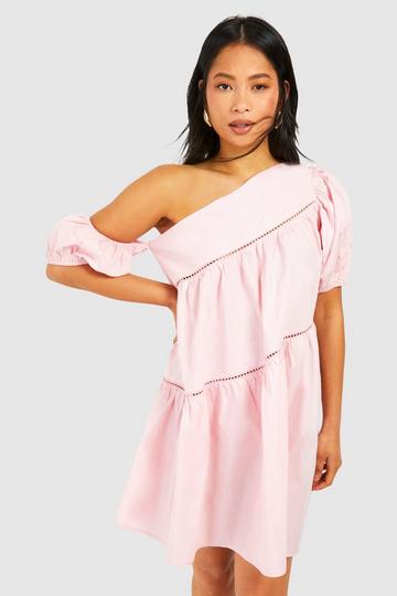 Petite Poplin One Sleeve Mini Dress pink