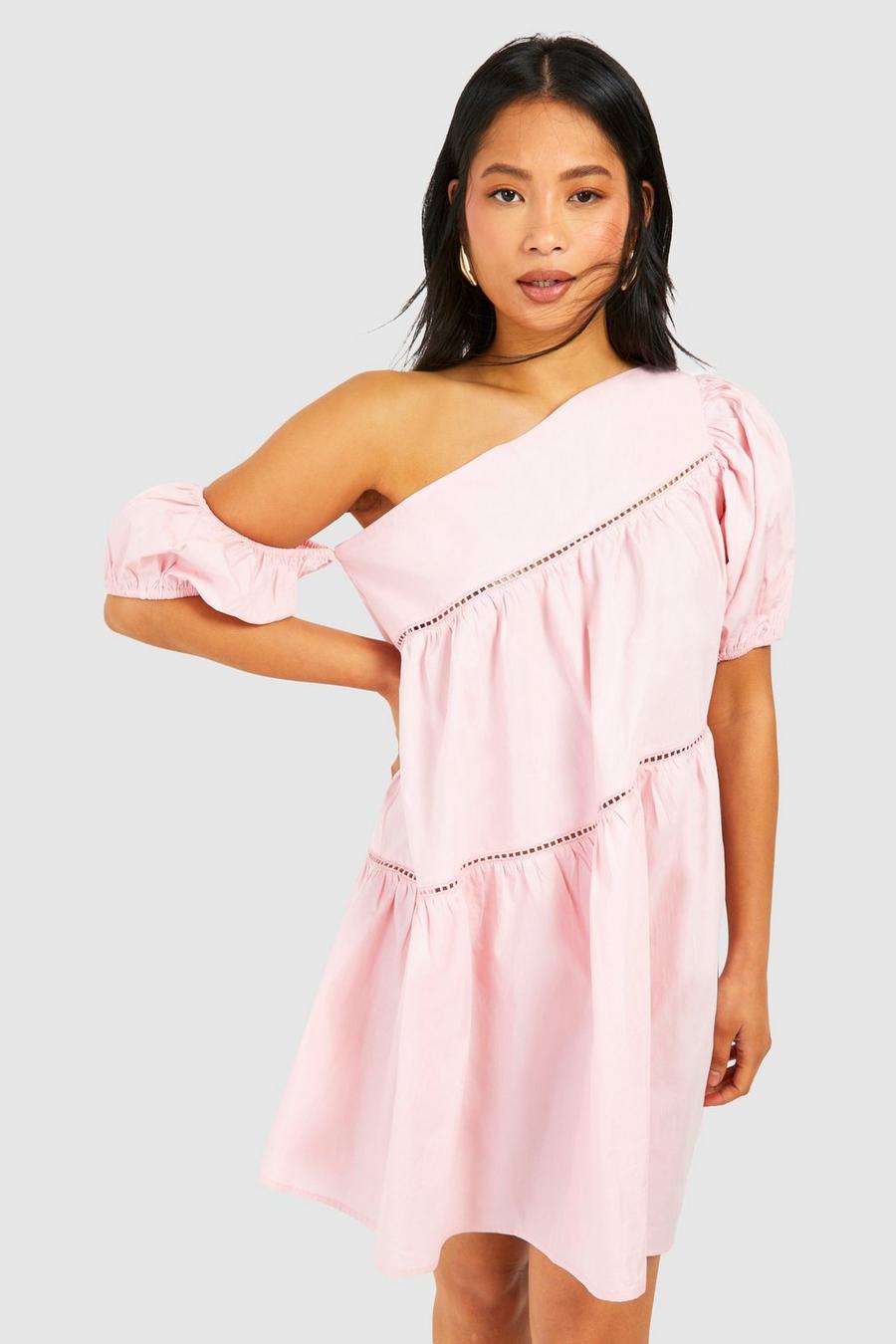 Pink Petite Poplin One Sleeve Mini Dress image number 1