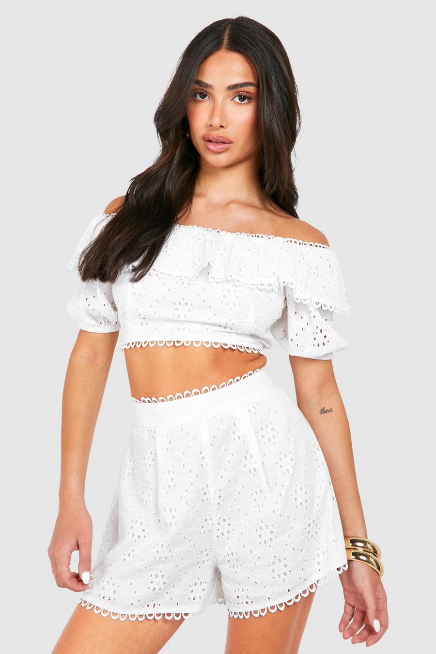 Petite Broderie Shorts, White image number 1