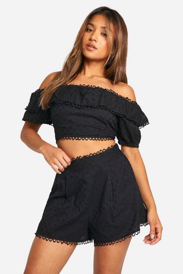 Pettie Eyelet Ruffle Hem Top black