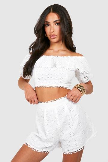 White Pettie Eyelet Ruffle Hem Top