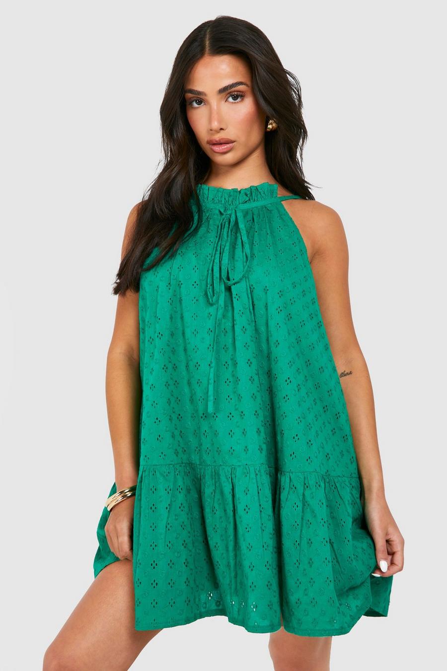 Green Petite Broderie Mini Dress 