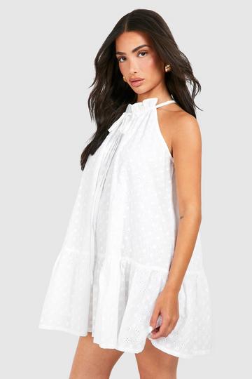 White Petite Broderie Mini Dress
