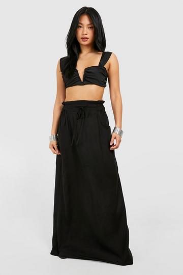 Black Petite Drawstring Maxi Skirt