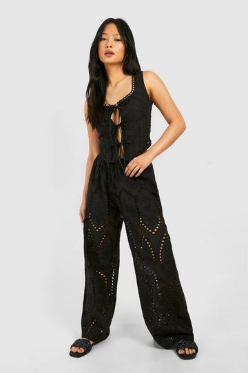 Black Petite Broiderie Pants