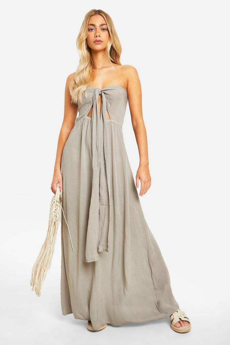 Stone Twist Front Cheesecloth Maxi Dress image number 1