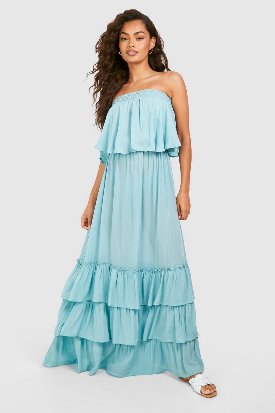 Blue Strapless Maxi Jurk Met Ruches image number 1