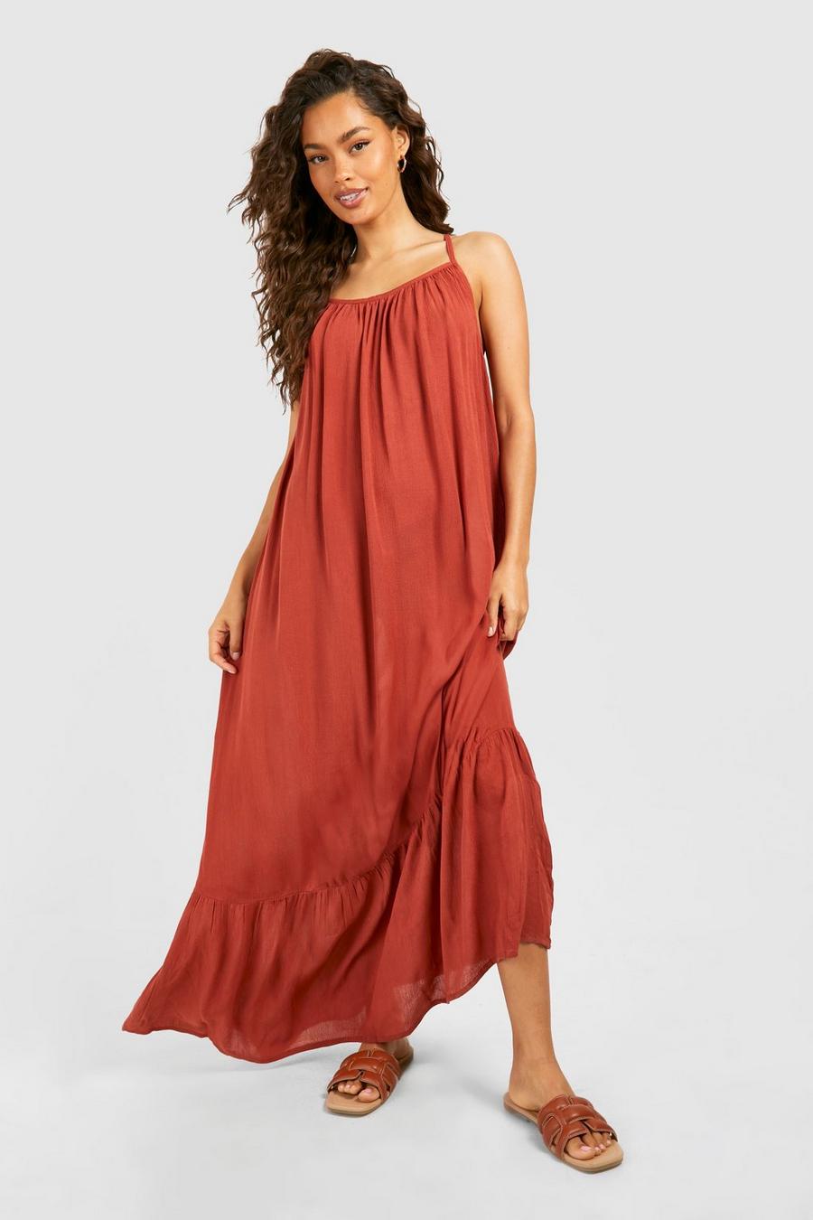 Chocolate Strappy Cheesecloth Maxi Dress