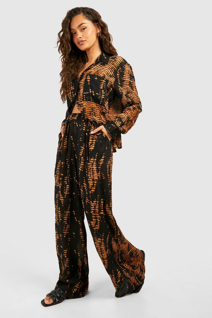 Brown Printed Cheesecloth Pants