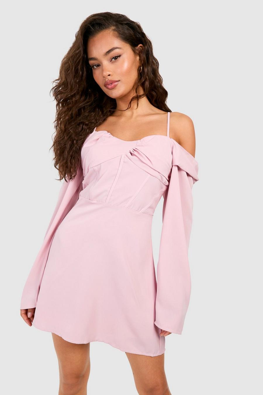 Miniabito in raso con dettagli stile corsetto, Baby pink image number 1