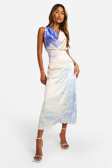 Marble Print Cowl Neck Maxi Slip Dress 1 purple