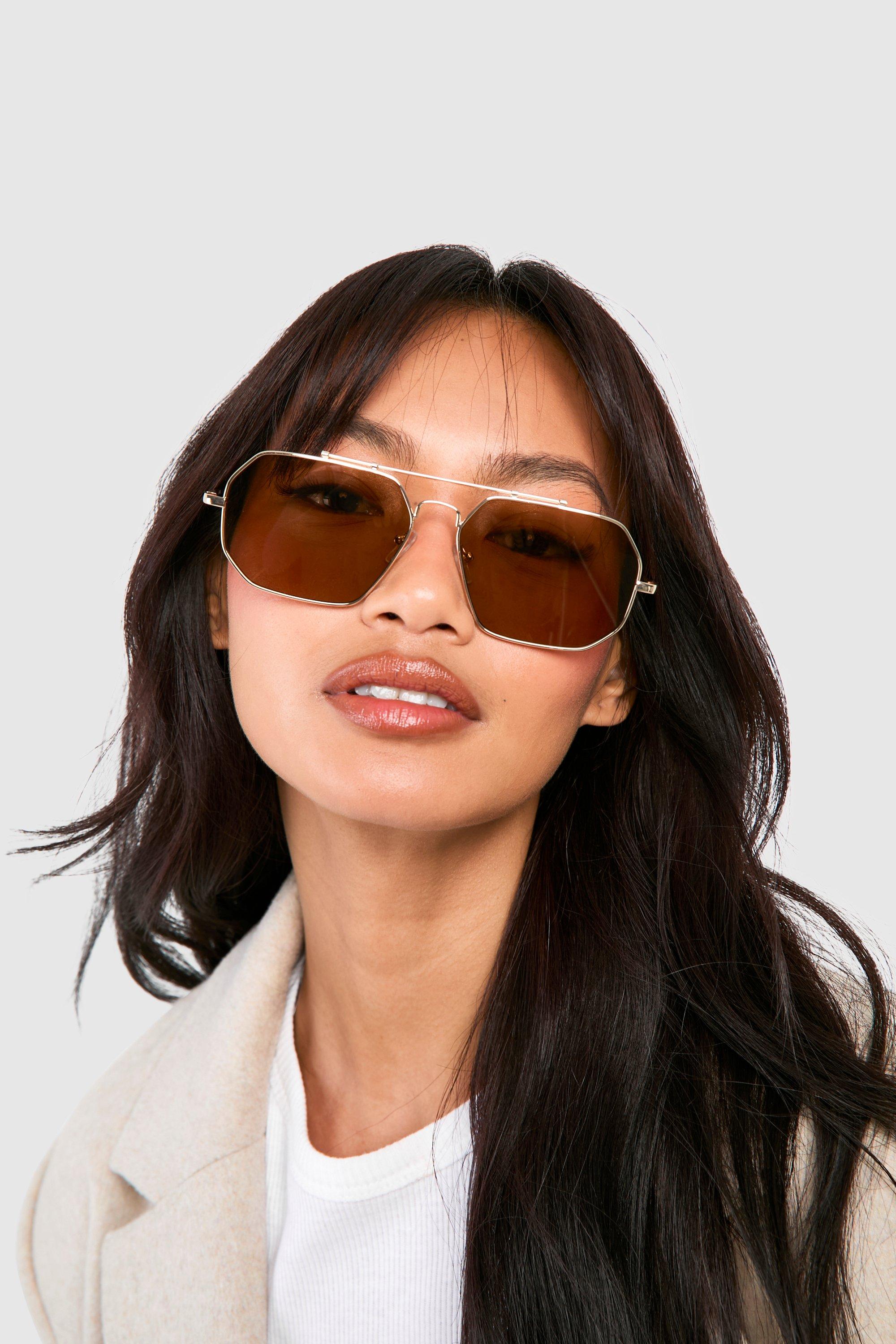 Boohoo Tinted Frame Navigator Sunglasses