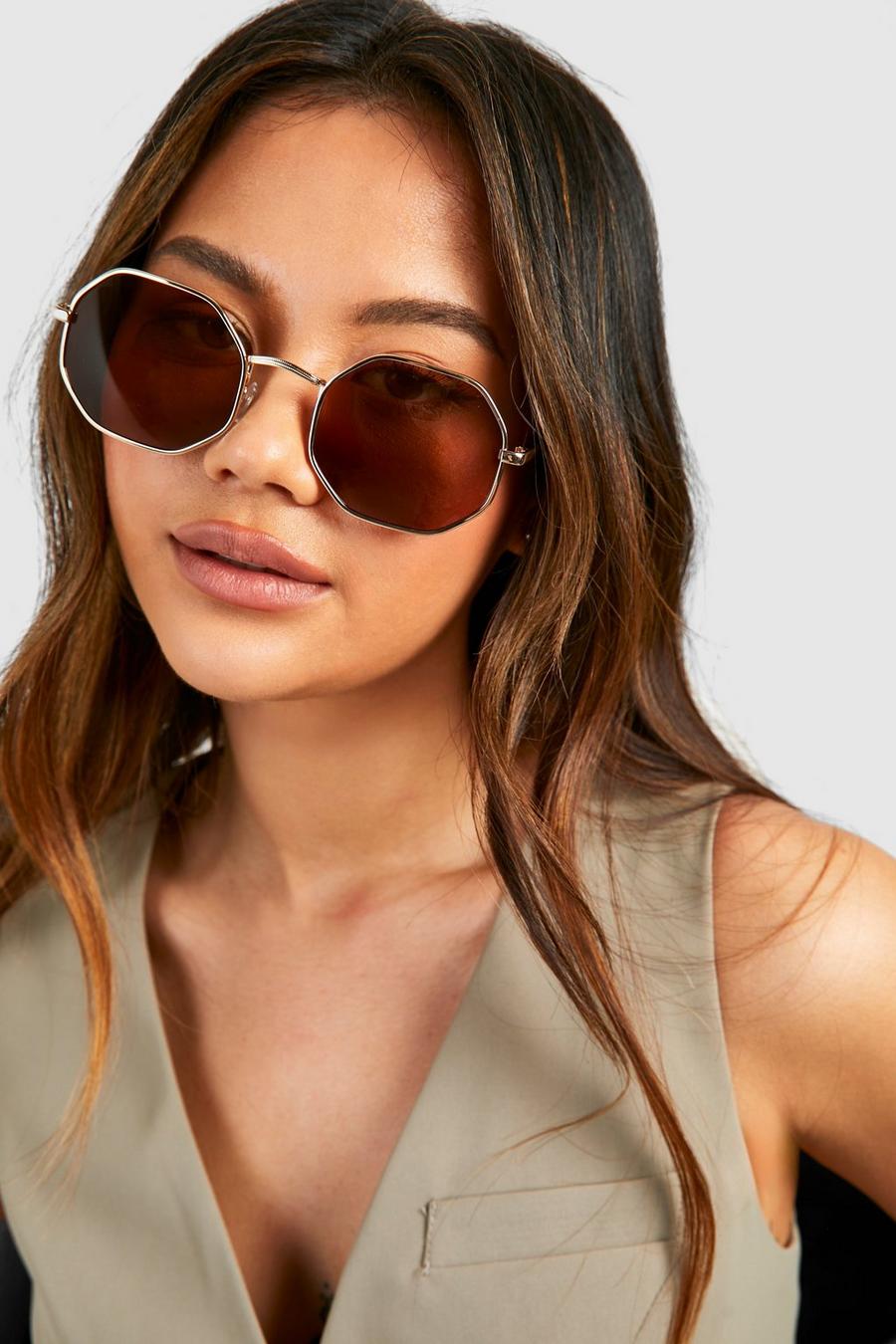 Gold Hexagon Metal Frame Sunglasses