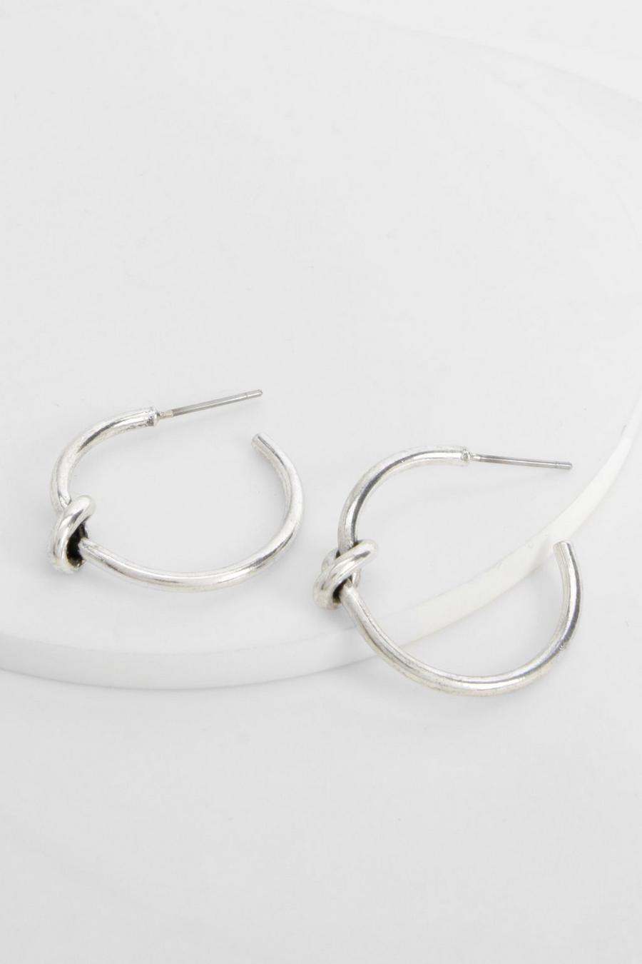 Silver Knot Detail Hoop Earrings  image number 1