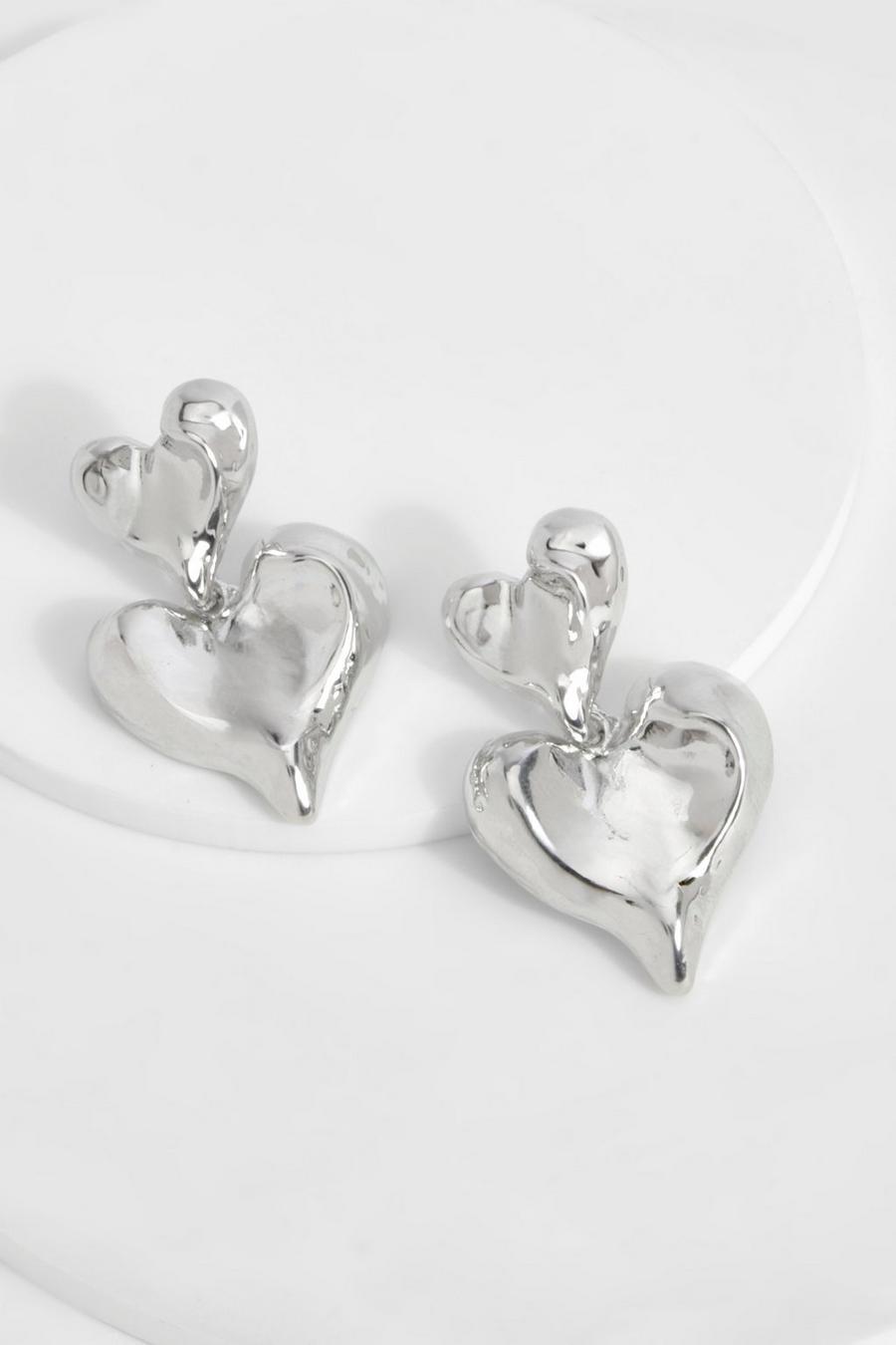 Silver Hammered Heart Earrings  image number 1