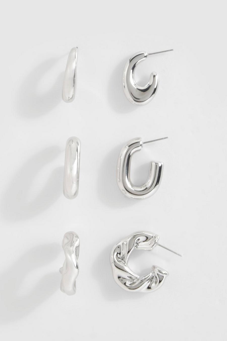 Orecchini a cerchio spessi color argento - multipack, Silver image number 1