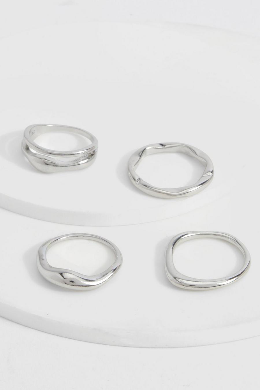 Silver Chunky Multipack Rings  image number 1