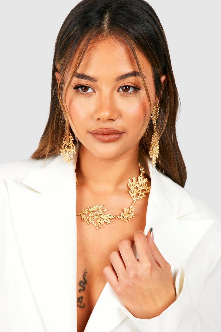 Gold Coral Detail Statement Necklace 