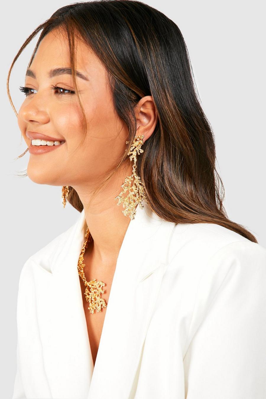 Gold Coral Detail Statement Earrings