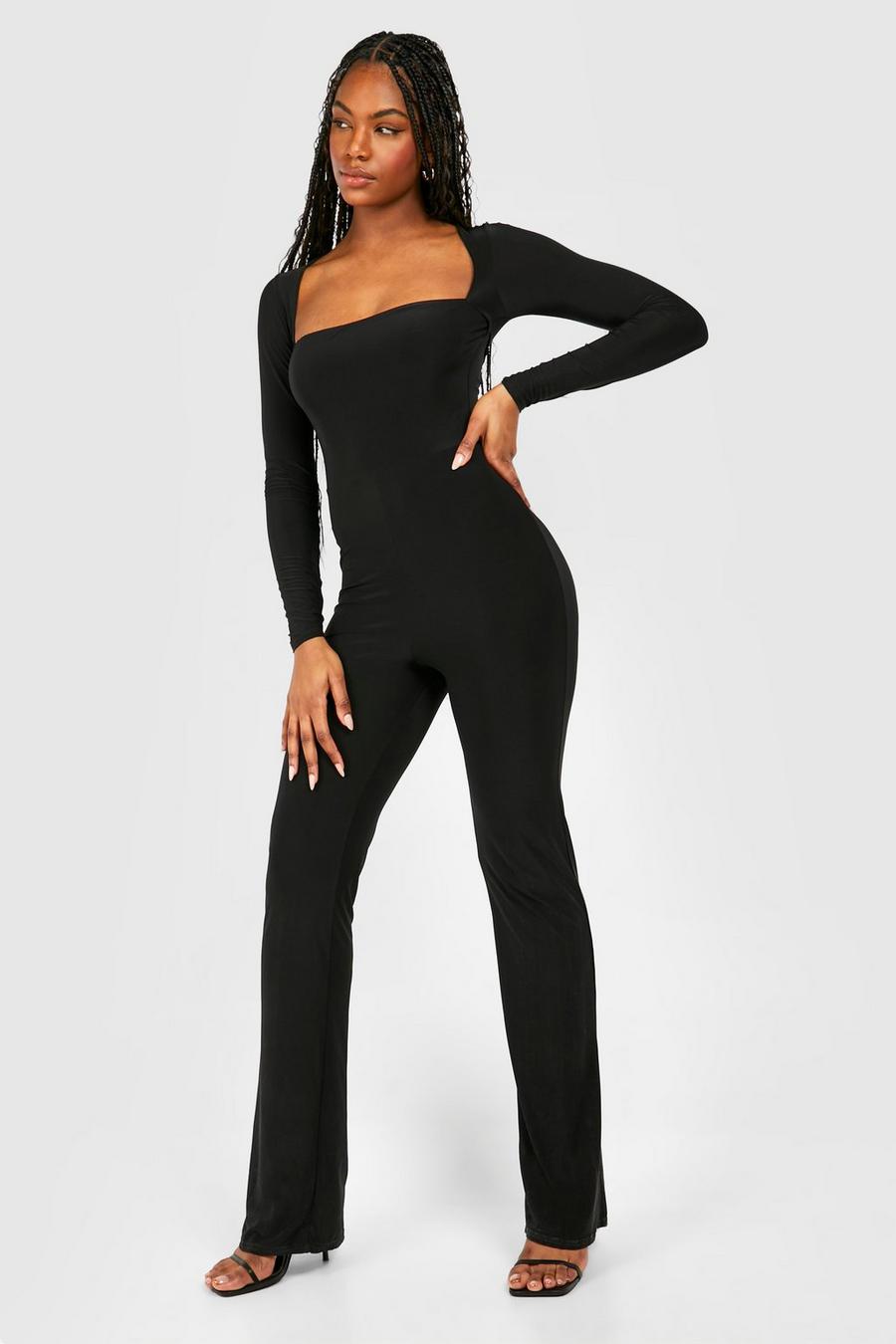 Black Tall Jumpsuit med fyrkantig halsringning och slits image number 1