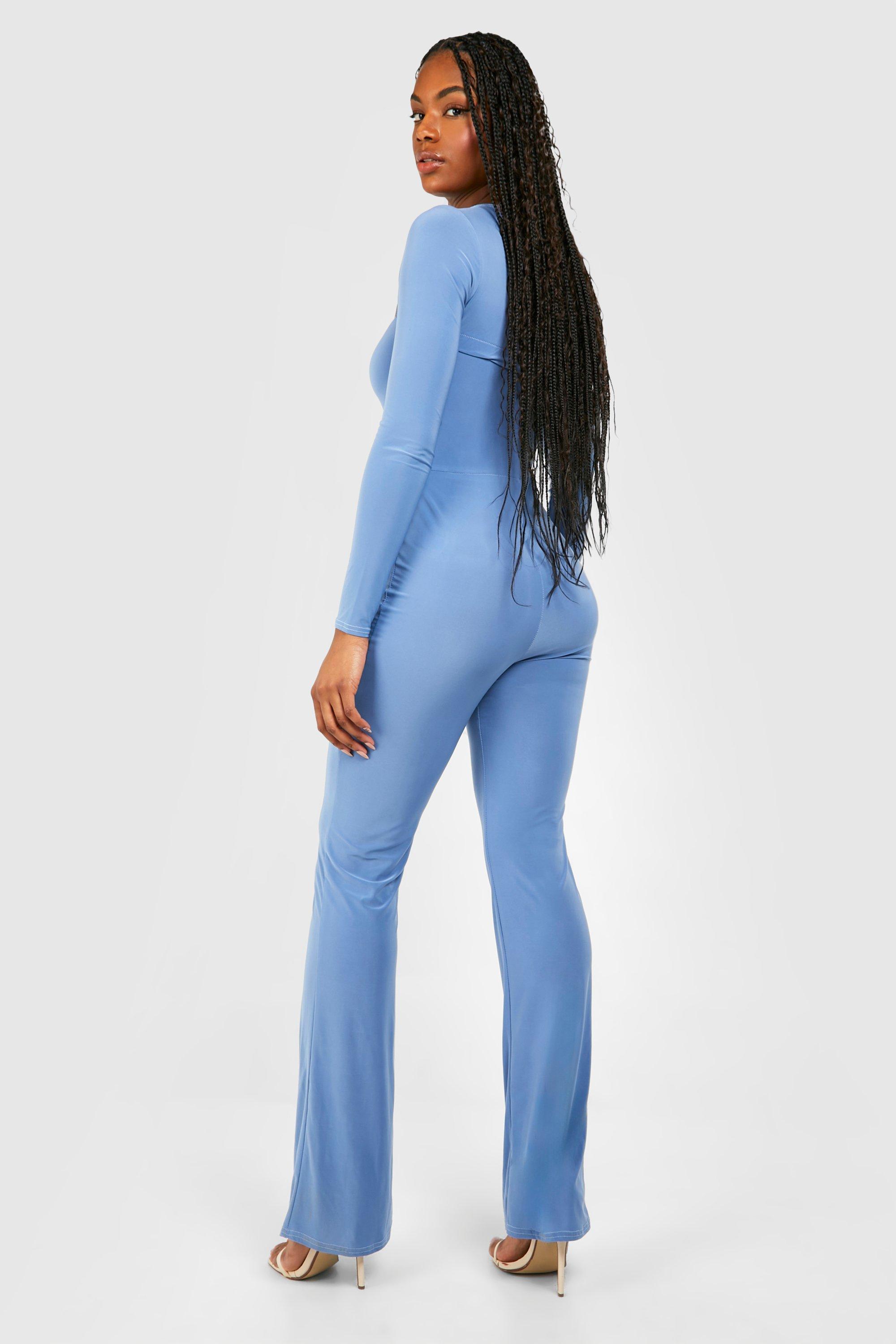 boohoo Tall Square Neck Split Hem Jumpsuit Blue Size 6