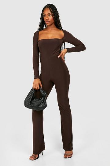 Tall Square Neck Split Hem Jumpsuit fudge