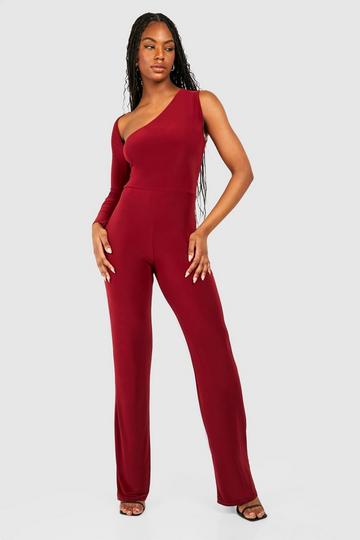 Tall Wide Leg Jumpsuit Met Eén Mouw raspberry