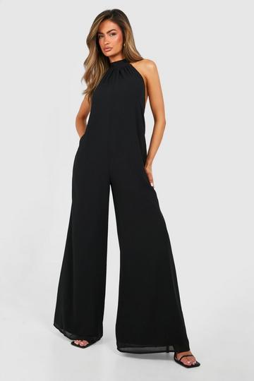 Halterneck Chiffon Jumpsuit black