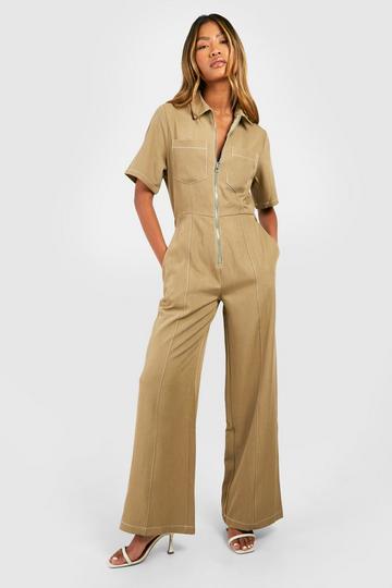 Zip Utility Jumpsuit khaki