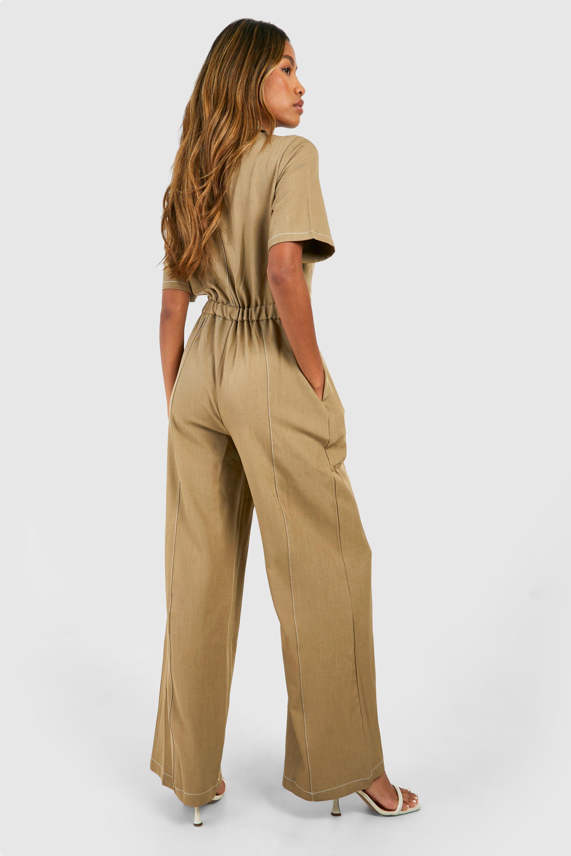 Khaki denim utility jumpsuit online