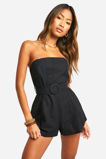 Strapless Linnen Look Playsuit Met Ceintuur black