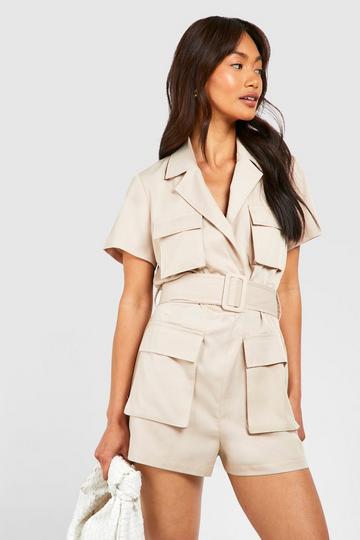 Stone Beige Cargo Belted Playsuit