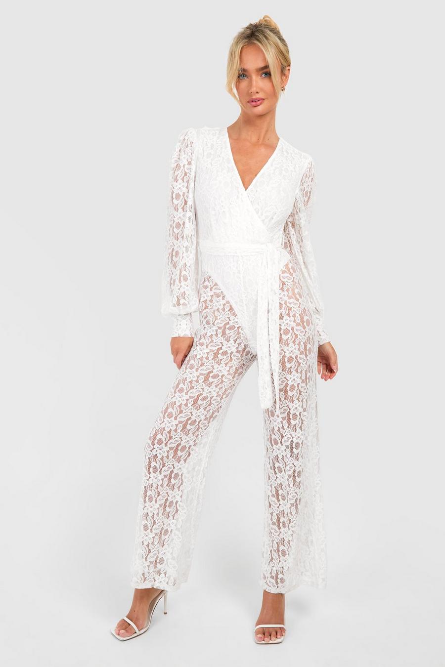 White Lace Long Sleeve Jumpsuit image number 1