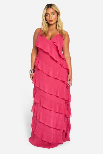 Pink Plus Ruffle Strappy Maxi Dress