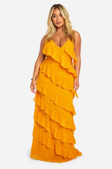 Orange Plus Ruffle Strappy Maxi Dress